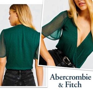 Abercrombie & Fitch Green Bodysuit Sheer Sleeves V Neck